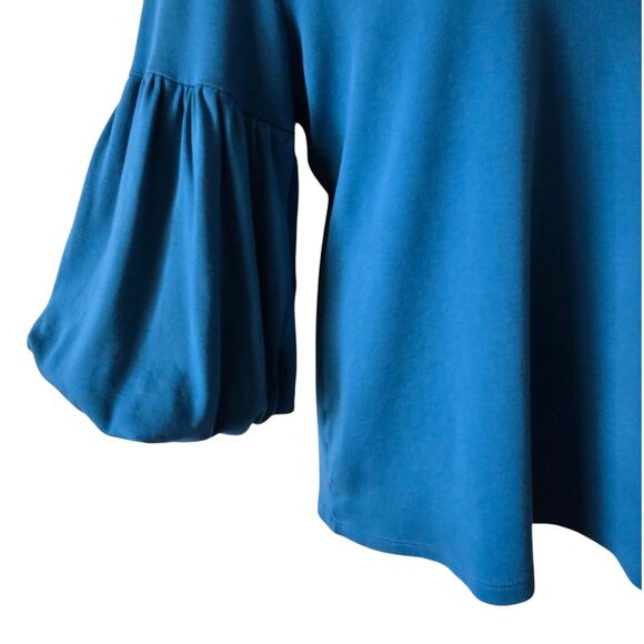 Halogen Women's Blue Flare-Sleeve V-Neck Top • Supima Cotton Jersey Knit Plus 2X - Picture 3 of 8